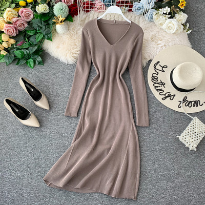 Rochie casual de dama cu decolteu spitz in mai multe culori