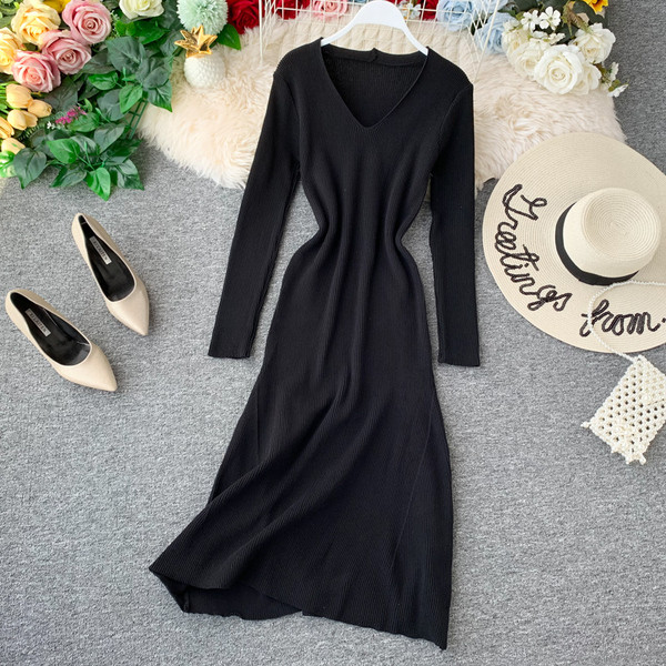 Rochie casual de dama cu decolteu spitz in mai multe culori