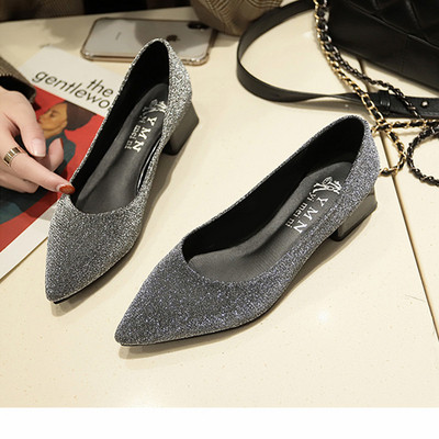 Pantofi moderni de dama cu toc gros si efect stralucitor in mai multe culori