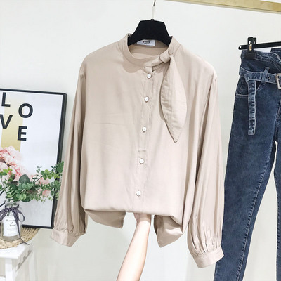 Camasa de dama model nou cu guler polo si nasturi in alb si bej