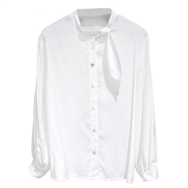 Camasa de dama model nou cu guler polo si nasturi in alb si bej