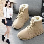 Cizme de iarnă casual de damă cu căptușeală moale în negru și bej