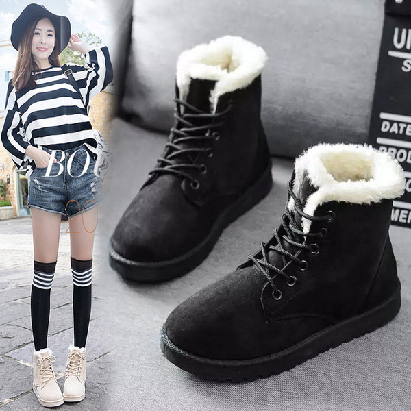 Cizme de iarnă casual de damă cu căptușeală moale în negru și bej