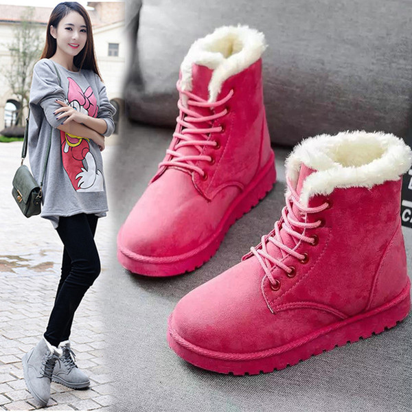 Cizme de iarnă casual de damă cu căptușeală moale în negru și bej