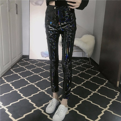 Pantaloni lungi de dama cu talie inalta de culoare neagra