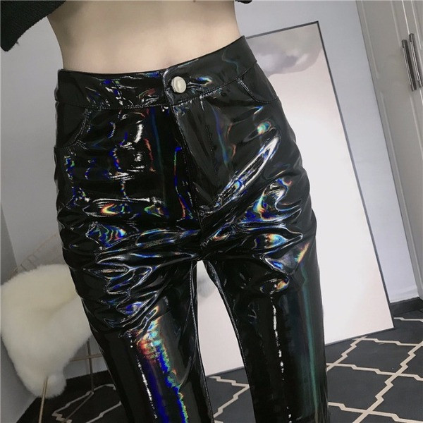 Pantaloni lungi de dama cu talie inalta de culoare neagra