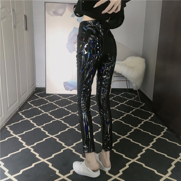 Pantaloni lungi de dama cu talie inalta de culoare neagra