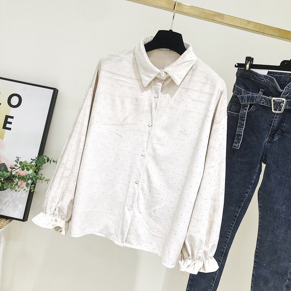 Camasa de dama model nou cu efect stralucitor in albastru si bej