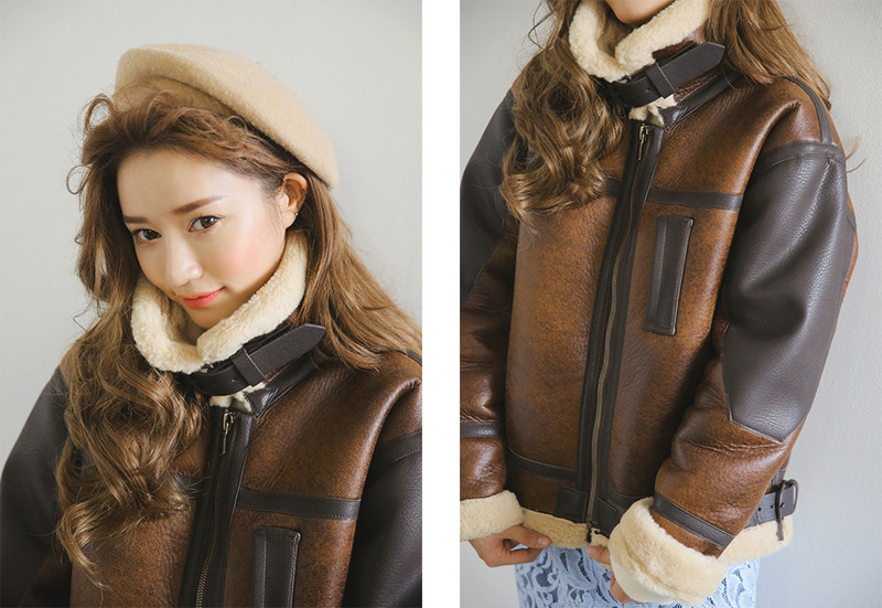 Palton de iarna de dama modern cu guler inalt si buzunare de culoare maro