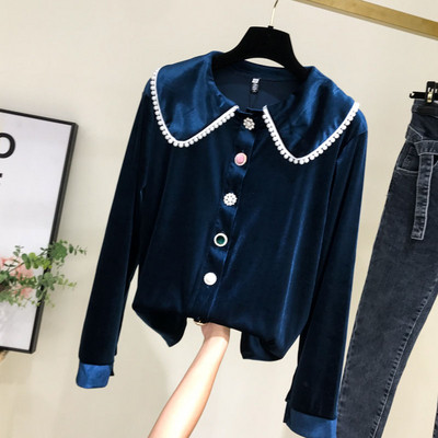 Új modell női bársony ing hosszú ujjú fekete és kék színben