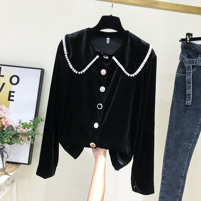 Új modell női bársony ing hosszú ujjú fekete és kék színben