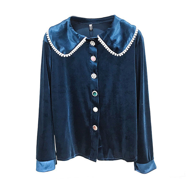 Új modell női bársony ing hosszú ujjú fekete és kék színben