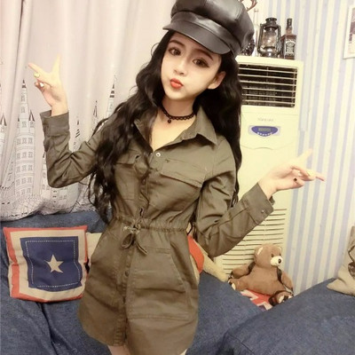 Camasa de dama tip rochie de culoare verde cu cravate si nasturi