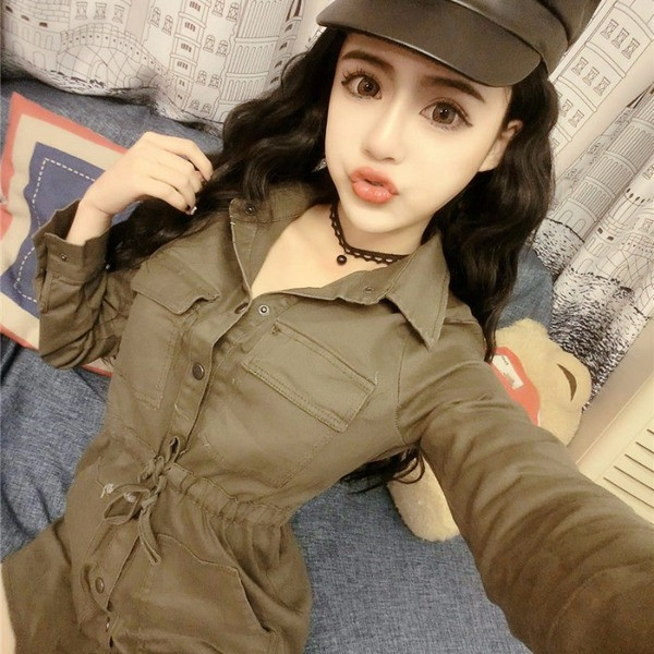 Camasa de dama tip rochie de culoare verde cu cravate si nasturi