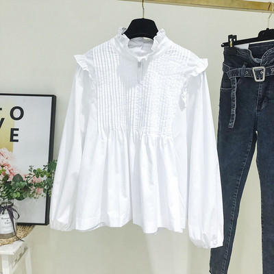 Camasa de dama model nou cu guler polo inalt si nasturi - culoare alba