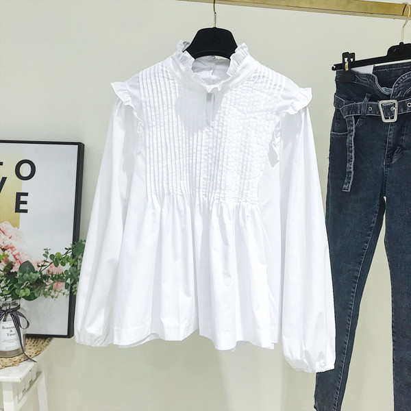 Camasa de dama model nou cu guler polo inalt si nasturi - culoare alba