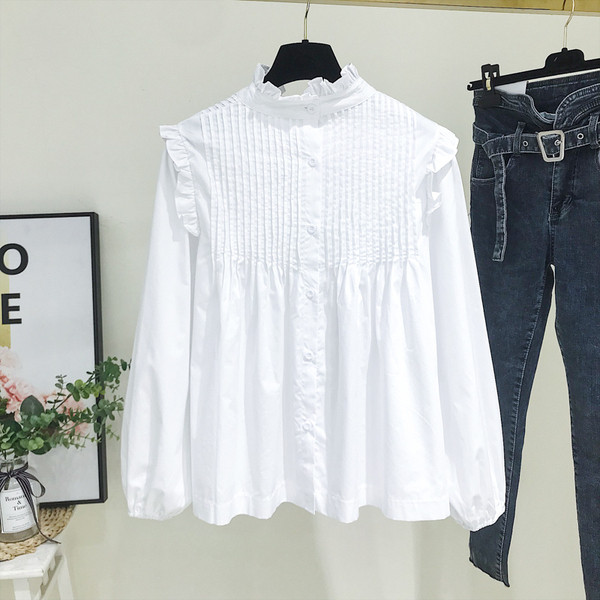 Camasa de dama model nou cu guler polo inalt si nasturi - culoare alba