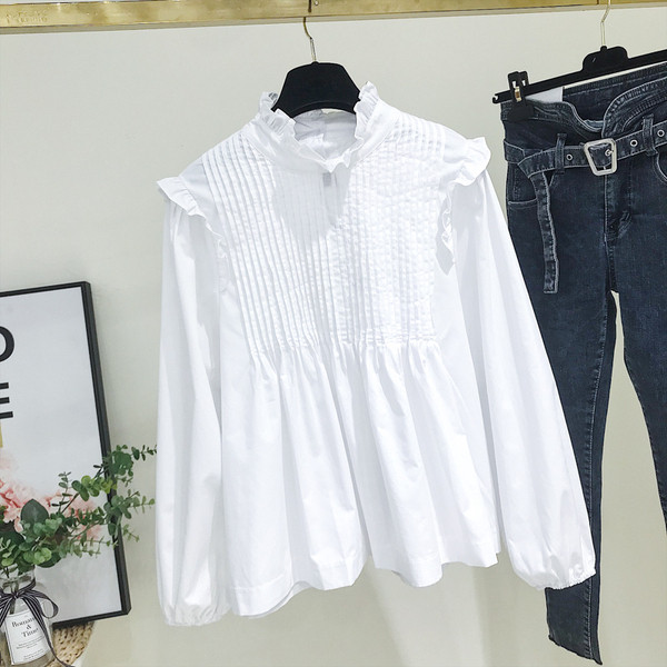 Camasa de dama model nou cu guler polo inalt si nasturi - culoare alba