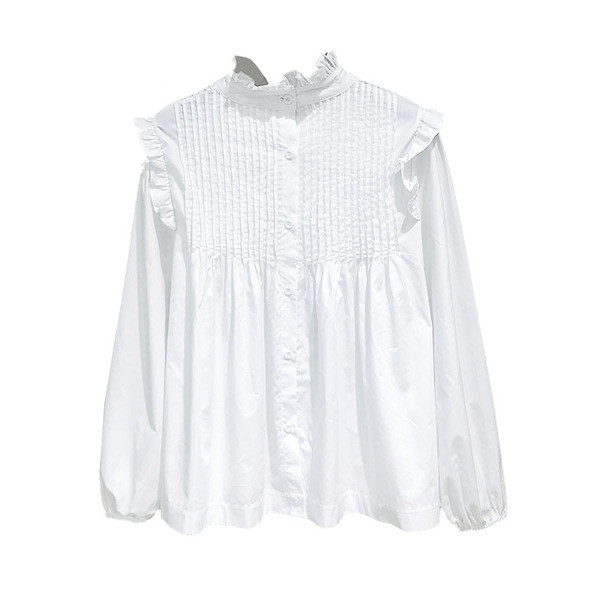 Camasa de dama model nou cu guler polo inalt si nasturi - culoare alba