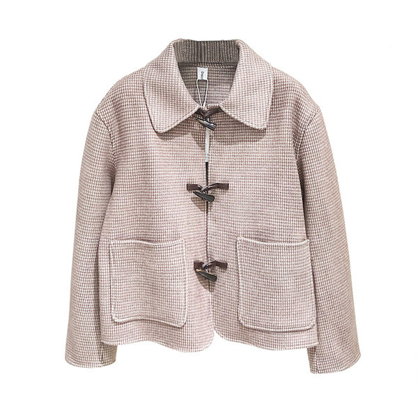 Palton de dama in carouri model nou cu nasturi si buzunare roz