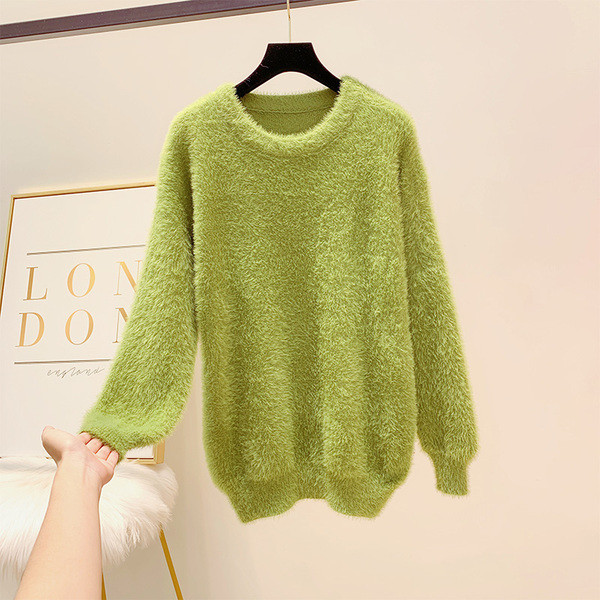 Pulover de damă din puf cu decolteu rotund în mai multe culori