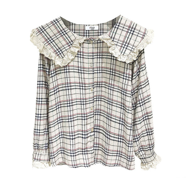 Cămașă modernă de damă în carouri cu nasturi în maro și albastru