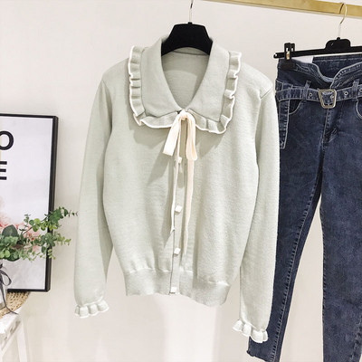 Cardigan de dama model nou cu cravate in alb si verde