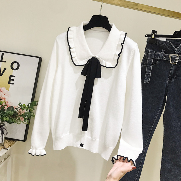 Cardigan de dama model nou cu cravate in alb si verde