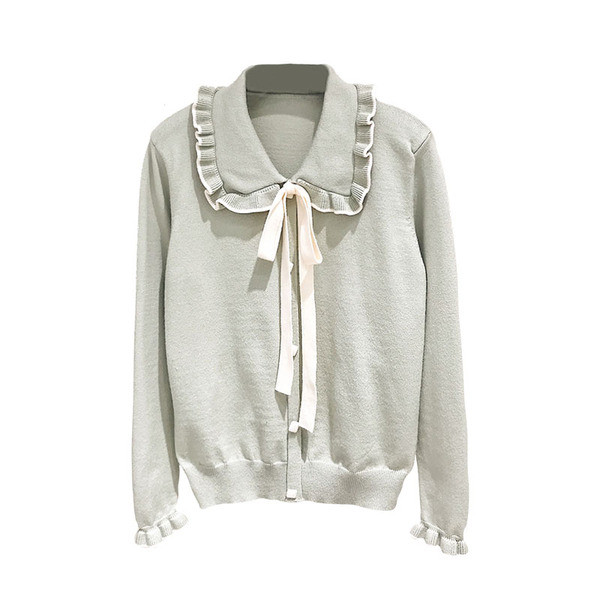 Cardigan de dama model nou cu cravate in alb si verde