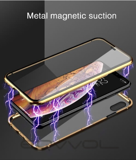 Mágneses tok első és hátsó üveggel iPhone X-hez és iPhone XS-hez arany színben