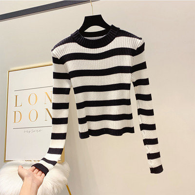 Pulover de dama in dungi cu decolteu rotund in mai multe culori