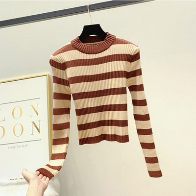 Pulover de dama in dungi cu decolteu rotund in mai multe culori