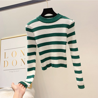 Pulover de dama in dungi cu decolteu rotund in mai multe culori