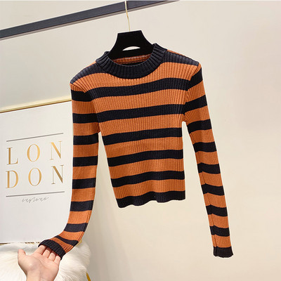 Pulover de dama in dungi cu decolteu rotund in mai multe culori