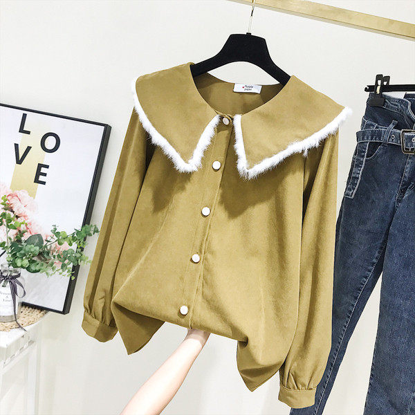 Camasa de dama model nou cu nasturi in galben si alb