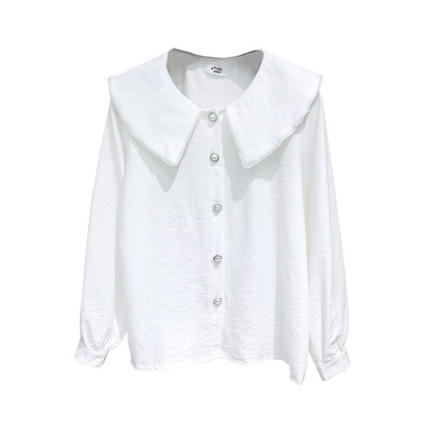 Camasa de dama model nou cu decolteu rotund si nasturi in alb si maro