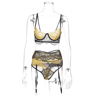 Комплект дамско дантелено бельо в жълт цвят