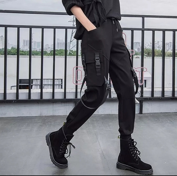 Pantaloni lungi dama casual cu buzunare negre