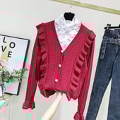 Vestă modernă de damă cu decolteu spitz și mâneci lungi în negru și visiniu