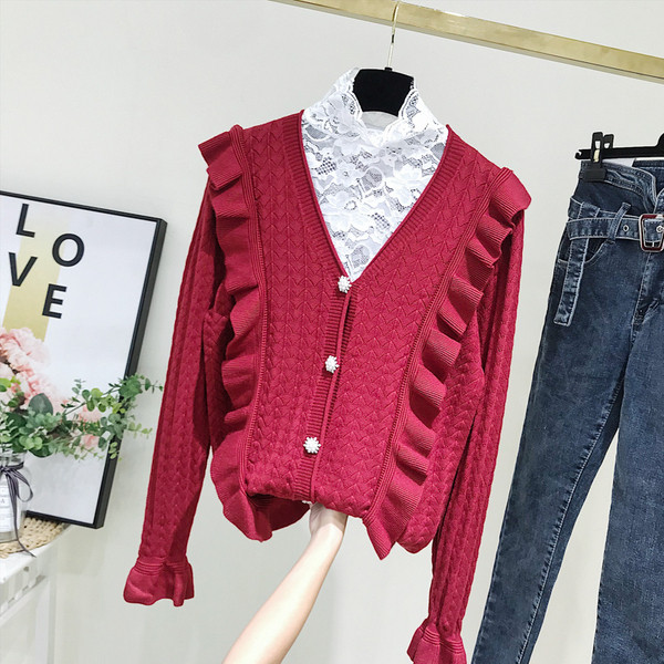 Vestă modernă de damă cu decolteu spitz și mâneci lungi în negru și visiniu