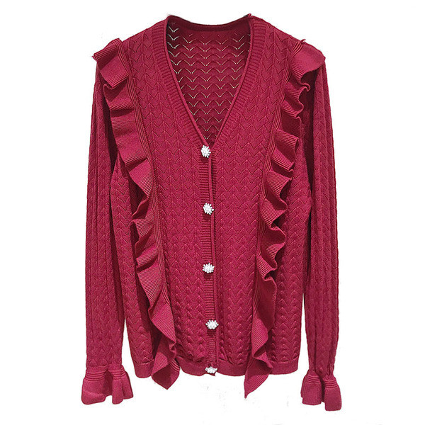 Vestă modernă de damă cu decolteu spitz și mâneci lungi în negru și visiniu