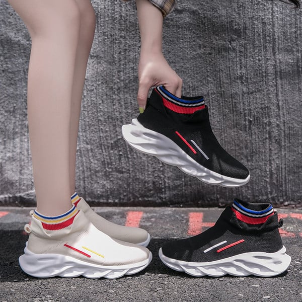 Adidasi de dama cu talpa plate in alb-negru