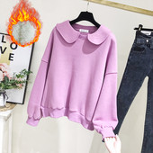 Bluză de damă modernă cu mâneci lungi și decolteu rotund în mov și alb