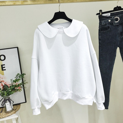 Bluză de damă modernă cu mâneci lungi și decolteu rotund în mov și alb