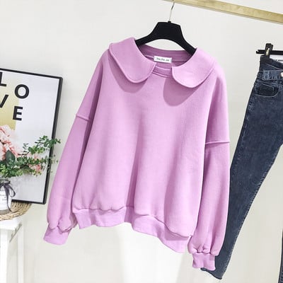 Bluză de damă modernă cu mâneci lungi și decolteu rotund în mov și alb