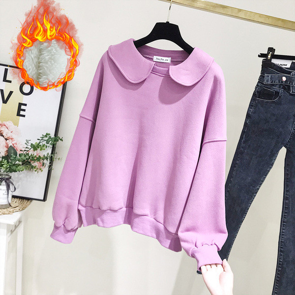 Bluză de damă modernă cu mâneci lungi și decolteu rotund în mov și alb