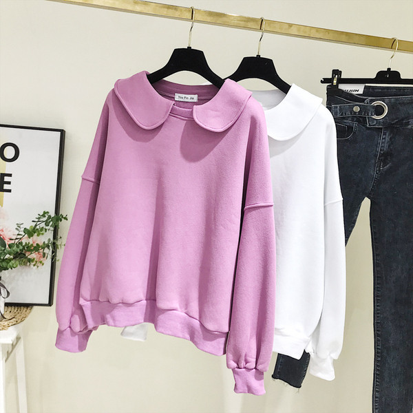 Bluză de damă modernă cu mâneci lungi și decolteu rotund în mov și alb