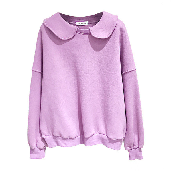 Bluză de damă modernă cu mâneci lungi și decolteu rotund în mov și alb