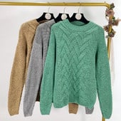 Pulover de dama tricotat in verde, albastru si maro