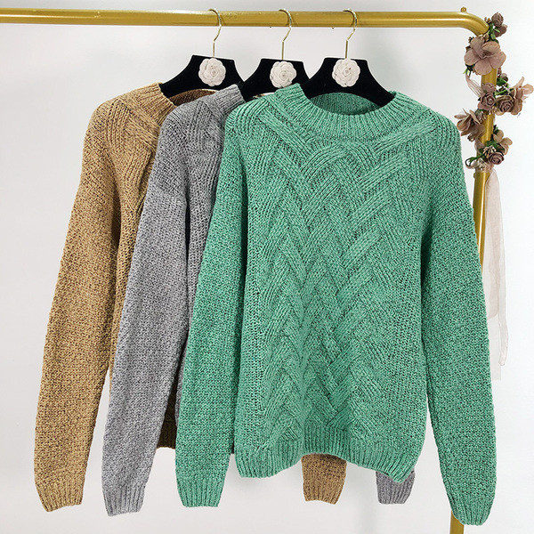 Pulover de dama tricotat in verde, albastru si maro
